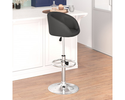 BLNK Luis Vinyl Adjustable Height Bar Stool with Barrel Back and Chrome Base