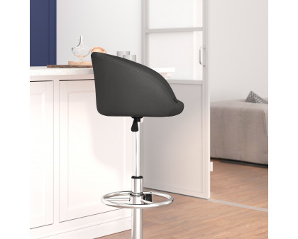 BLNK Luis Vinyl Adjustable Height Bar Stool with Barrel Back and Chrome Base - Black