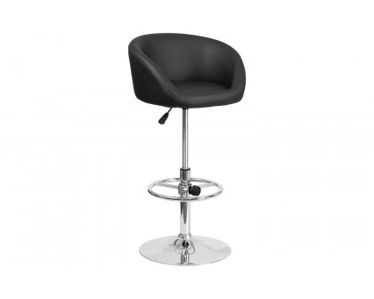 BLNK Luis Vinyl Adjustable Height Bar Stool with Barrel Back and Chrome Base - Black