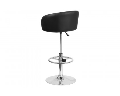 BLNK Luis Vinyl Adjustable Height Bar Stool with Barrel Back and Chrome Base - Black