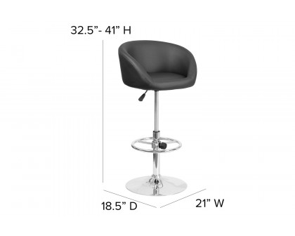 BLNK Luis Vinyl Adjustable Height Bar Stool with Barrel Back and Chrome Base - Black