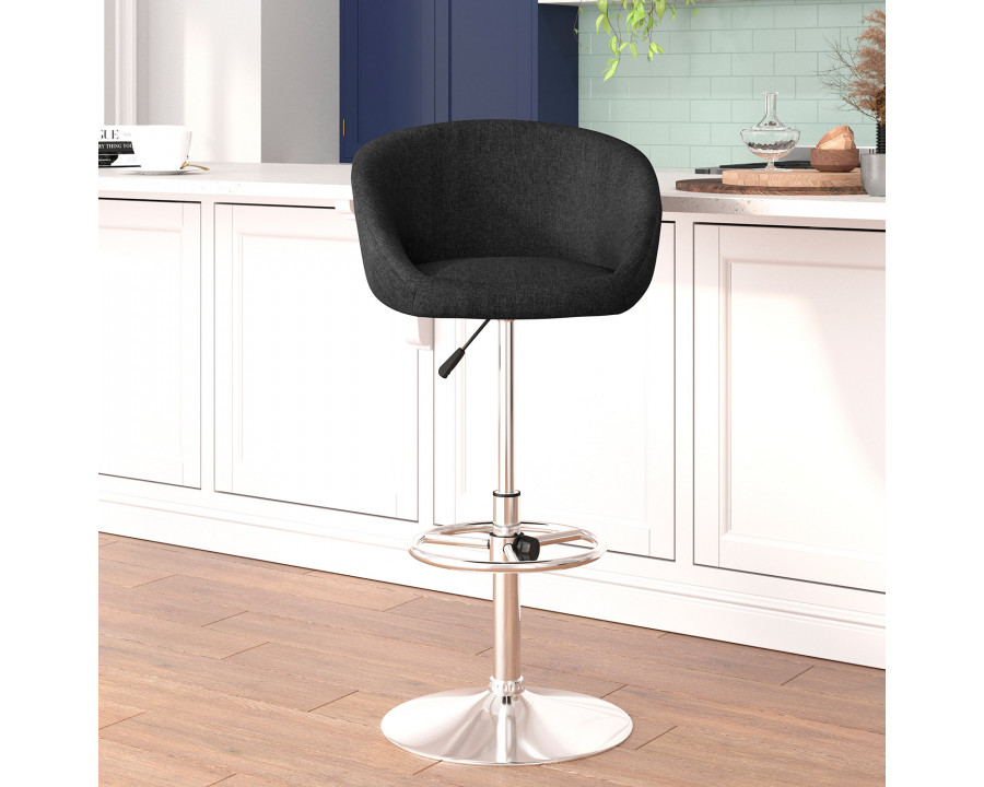 BLNK Luis Fabric Adjustable Height Bar Stool with Barrel Back and Chrome Base