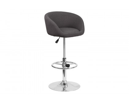 BLNK Luis Fabric Adjustable Height Bar Stool with Barrel Back and Chrome Base - Charcoal