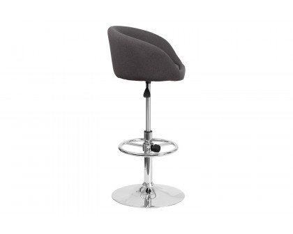 BLNK Luis Fabric Adjustable Height Bar Stool with Barrel Back and Chrome Base - Charcoal