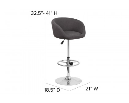 BLNK Luis Fabric Adjustable Height Bar Stool with Barrel Back and Chrome Base - Charcoal