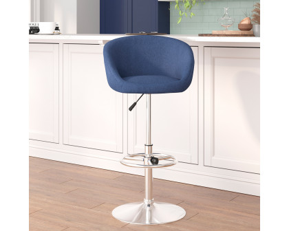 BLNK Luis Fabric Adjustable Height Bar Stool with Barrel Back and Chrome Base