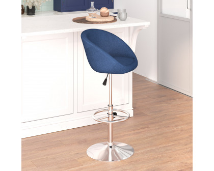 BLNK Luis Fabric Adjustable Height Bar Stool with Barrel Back and Chrome Base - Blue