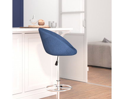 BLNK Luis Fabric Adjustable Height Bar Stool with Barrel Back and Chrome Base - Blue