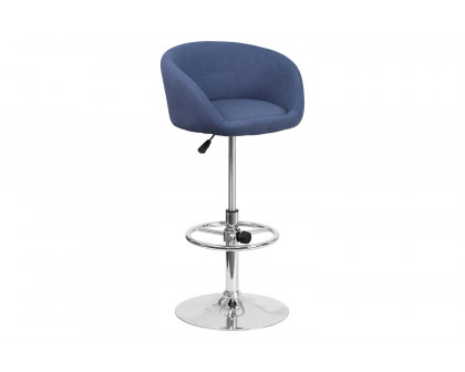 BLNK Luis Fabric Adjustable Height Bar Stool with Barrel Back and Chrome Base - Blue