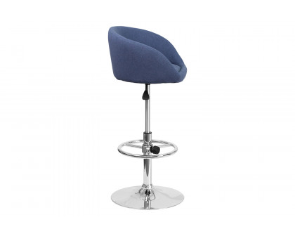 BLNK Luis Fabric Adjustable Height Bar Stool with Barrel Back and Chrome Base - Blue