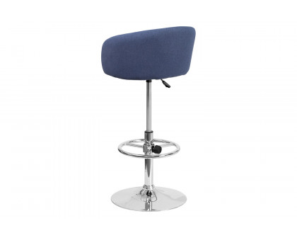 BLNK Luis Fabric Adjustable Height Bar Stool with Barrel Back and Chrome Base - Blue