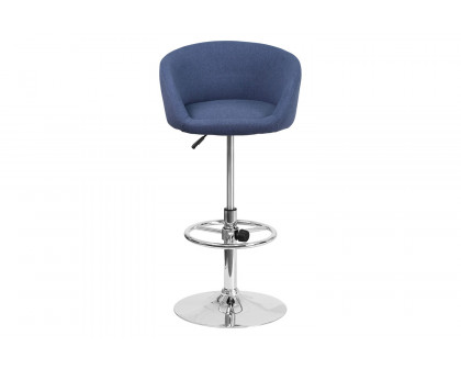 BLNK Luis Fabric Adjustable Height Bar Stool with Barrel Back and Chrome Base - Blue