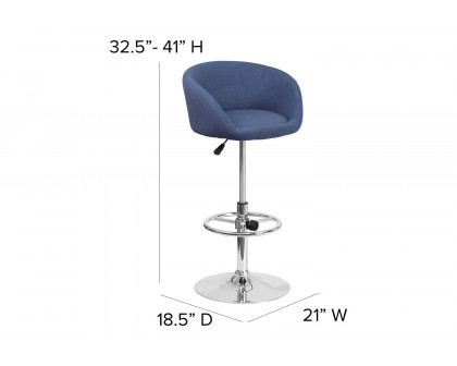 BLNK Luis Fabric Adjustable Height Bar Stool with Barrel Back and Chrome Base - Blue