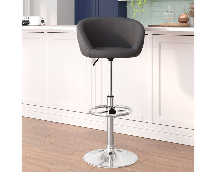 BLNK Luis Vinyl Adjustable Height Bar Stool with Barrel Back and Chrome Base - Gray