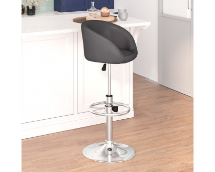 BLNK Luis Vinyl Adjustable Height Bar Stool with Barrel Back and Chrome Base - Gray