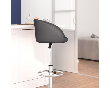 BLNK Luis Vinyl Adjustable Height Bar Stool with Barrel Back and Chrome Base - Gray