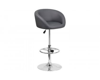 BLNK Luis Vinyl Adjustable Height Bar Stool with Barrel Back and Chrome Base - Gray