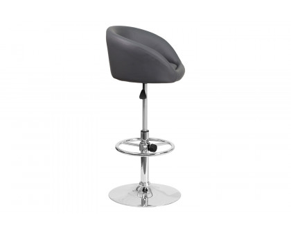 BLNK Luis Vinyl Adjustable Height Bar Stool with Barrel Back and Chrome Base - Gray