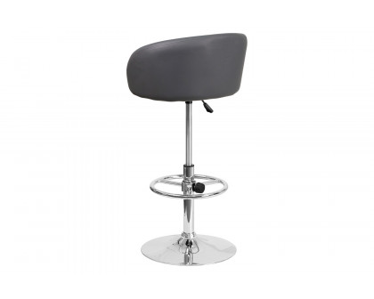 BLNK Luis Vinyl Adjustable Height Bar Stool with Barrel Back and Chrome Base - Gray