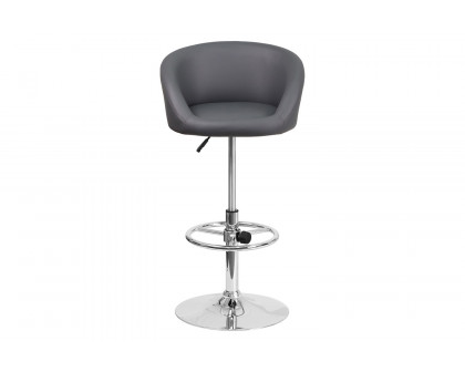 BLNK Luis Vinyl Adjustable Height Bar Stool with Barrel Back and Chrome Base - Gray