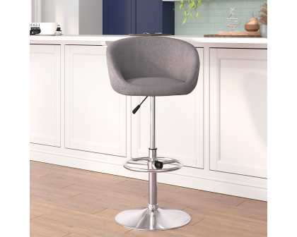 BLNK Luis Fabric Adjustable Height Bar Stool with Barrel Back and Chrome Base