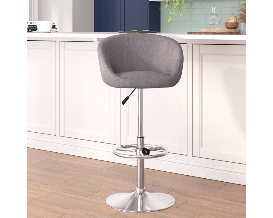 BLNK Luis Fabric Adjustable Height Bar Stool with Barrel Back and Chrome Base - Gray