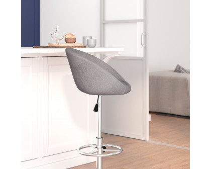 BLNK Luis Fabric Adjustable Height Bar Stool with Barrel Back and Chrome Base - Gray