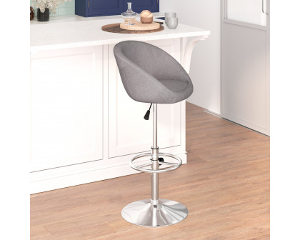 BLNK Luis Fabric Adjustable Height Bar Stool with Barrel Back and Chrome Base - Gray