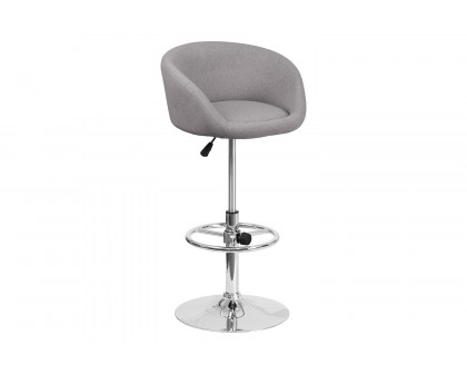 BLNK Luis Fabric Adjustable Height Bar Stool with Barrel Back and Chrome Base - Gray