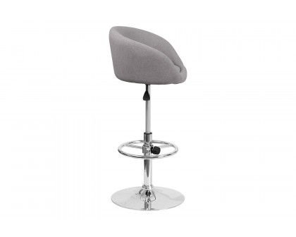 BLNK Luis Fabric Adjustable Height Bar Stool with Barrel Back and Chrome Base - Gray