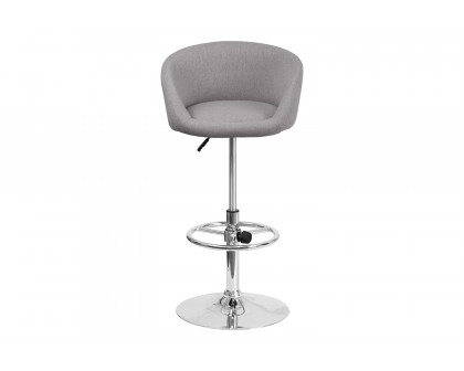 BLNK Luis Fabric Adjustable Height Bar Stool with Barrel Back and Chrome Base - Gray