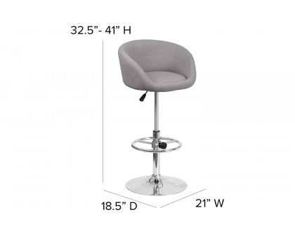 BLNK Luis Fabric Adjustable Height Bar Stool with Barrel Back and Chrome Base - Gray