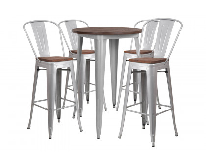 BLNK Bailey Round Metal Bar Table Set with Wood Top and 4 Stools