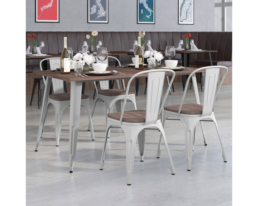 BLNK Bailey Metal Table Set with Wood Top and 4 Stack Chairs