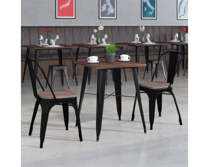 BLNK Bailey Square Metal Table Set with Wood Top and 2 Stack Chairs