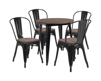 BLNK™ Bailey Round Metal Table Set with Wood Top and 4 Stack Chairs - Black