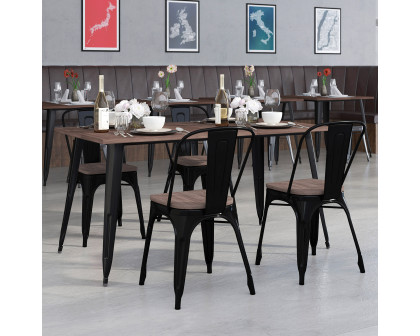 BLNK Bailey Metal Table Set with Wood Top and 4 Stack Chairs