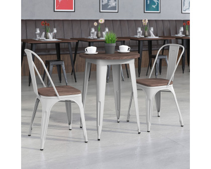 BLNK Bailey Round Metal Table Set with Wood Top and 2 Stack Chairs