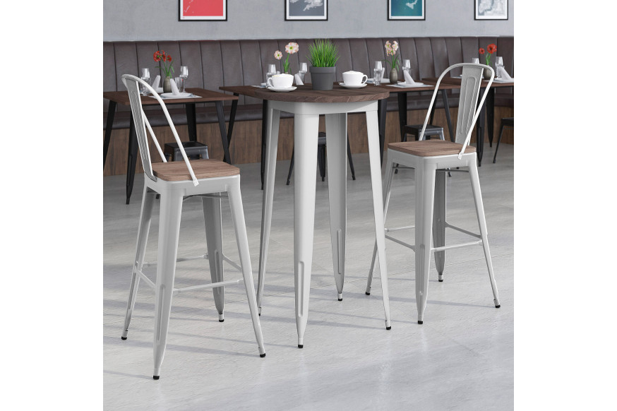 BLNK™ - Bailey Round Metal Bar Table Set with Wood Top and 2 Stools