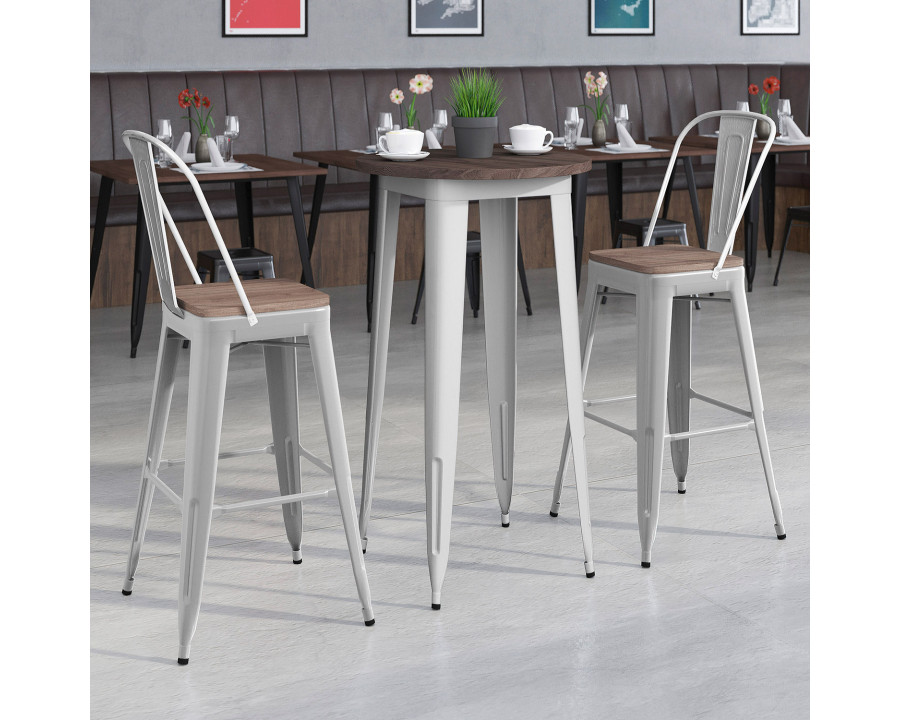 BLNK - Bailey Round Metal Bar Table Set with Wood Top and 2 Stools