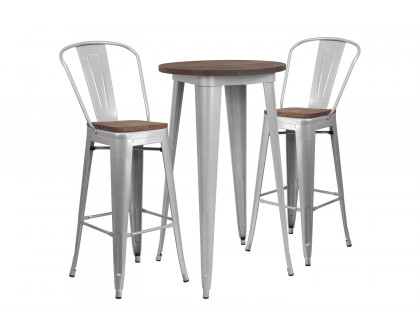 BLNK™ - Bailey Round Metal Bar Table Set with Wood Top and 2 Stools