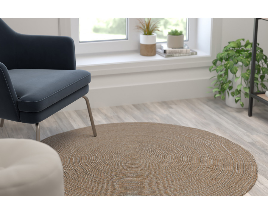 BLNK - Kelsey Round Braided Design Natural Jute and Polyester Blend Indoor Area Rug