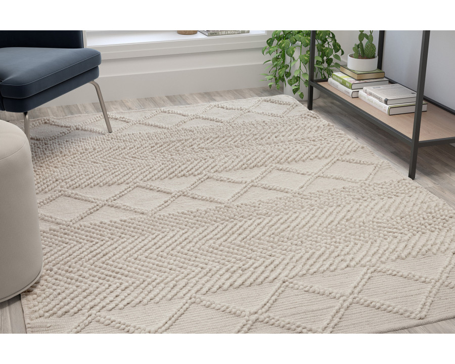 BLNK Melissa Geometric Hand Woven Area Rug - Ivory/White, 5'W x 7'L