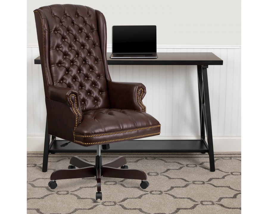 BLNK Turner LeatherSoft High-Back Traditional Fully Tufted Executive Swivel Ergonomic Office Chair with Arms