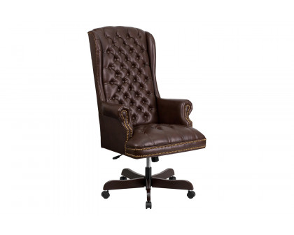 BLNK Turner LeatherSoft High-Back Traditional Fully Tufted Executive Swivel Ergonomic Office Chair with Arms