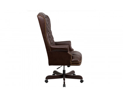 BLNK Turner LeatherSoft High-Back Traditional Fully Tufted Executive Swivel Ergonomic Office Chair with Arms - Brown