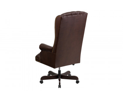 BLNK Turner LeatherSoft High-Back Traditional Fully Tufted Executive Swivel Ergonomic Office Chair with Arms - Brown