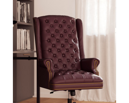 BLNK Turner LeatherSoft High-Back Traditional Fully Tufted Executive Swivel Ergonomic Office Chair with Arms - Burgundy