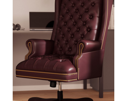 BLNK Turner LeatherSoft High-Back Traditional Fully Tufted Executive Swivel Ergonomic Office Chair with Arms - Burgundy