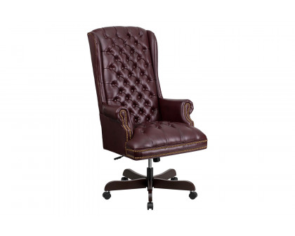 BLNK Turner LeatherSoft High-Back Traditional Fully Tufted Executive Swivel Ergonomic Office Chair with Arms - Burgundy